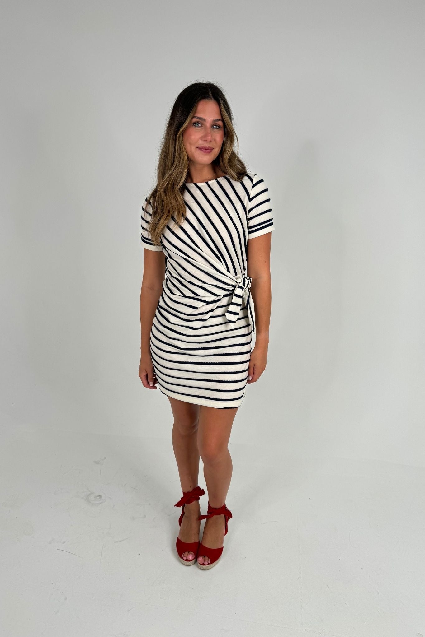 Lily Stripe T-Shirt Dress In Navy Mix