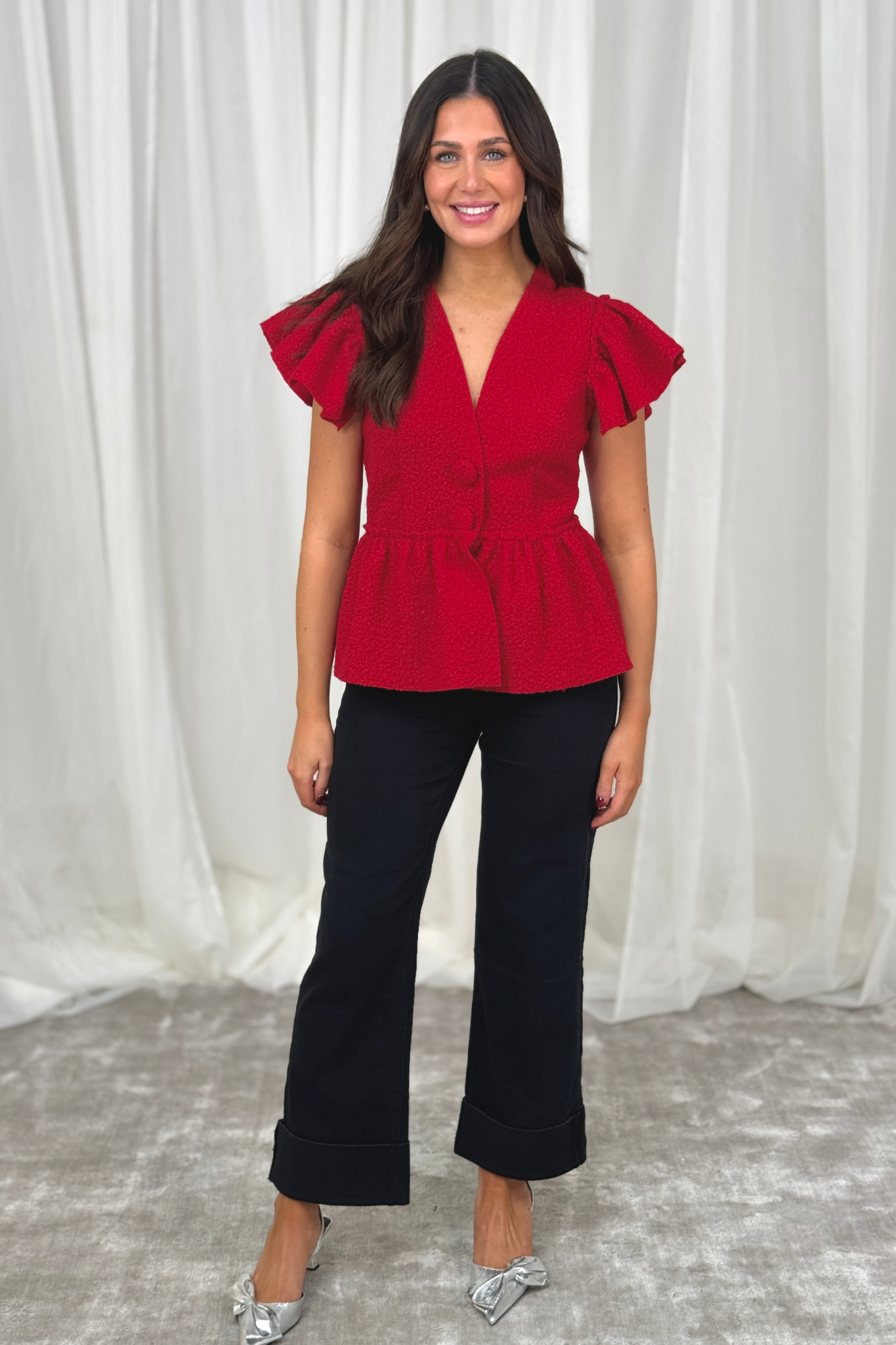 Sienna Textured Peplum Waistcoat In Red