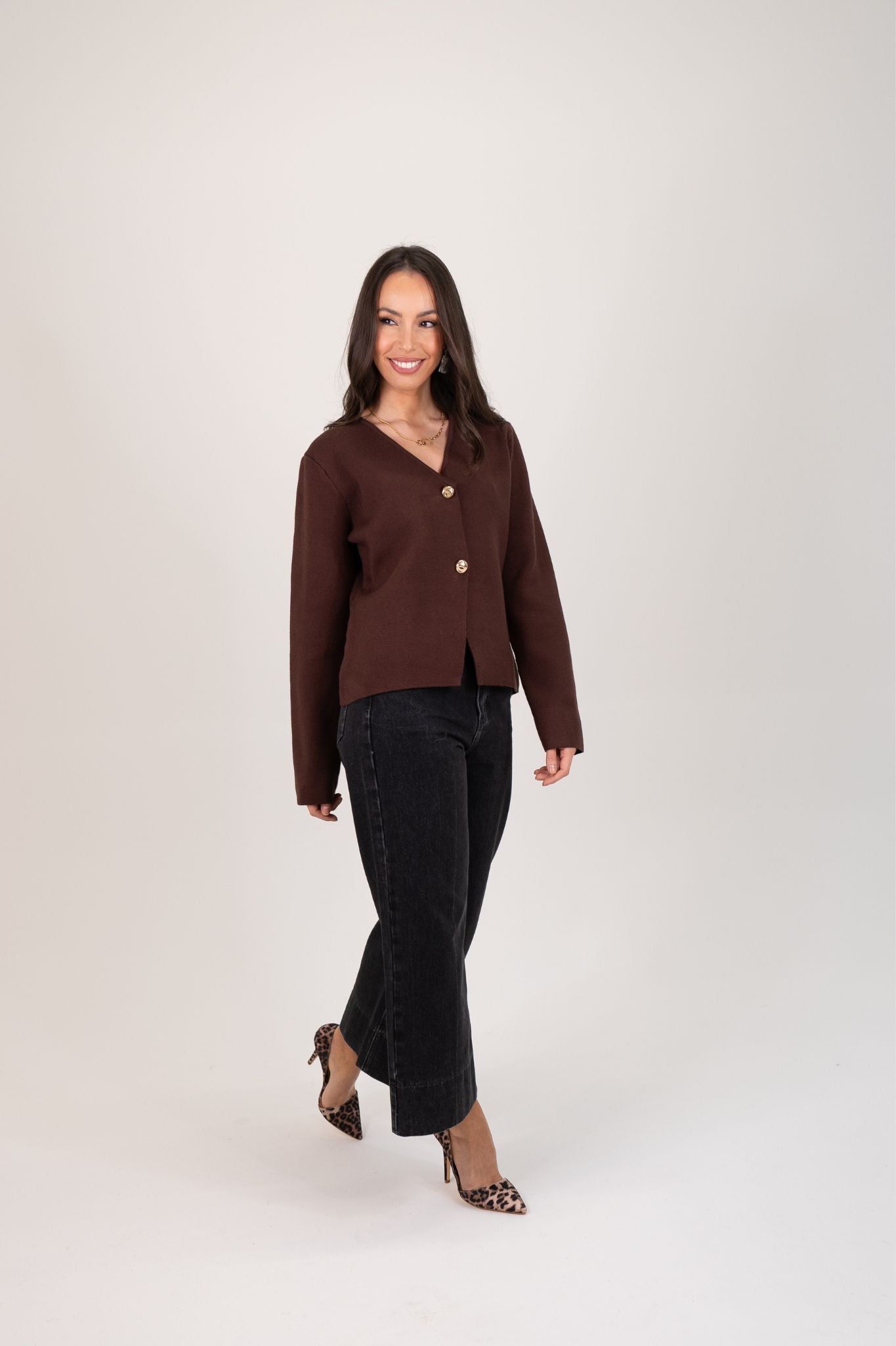 Kendra Asymmetric Cardigan In Chocolate