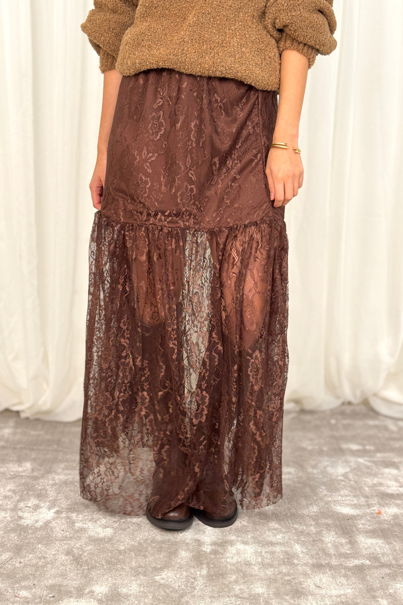 Leona Lace Maxi Skirt In Chocolate