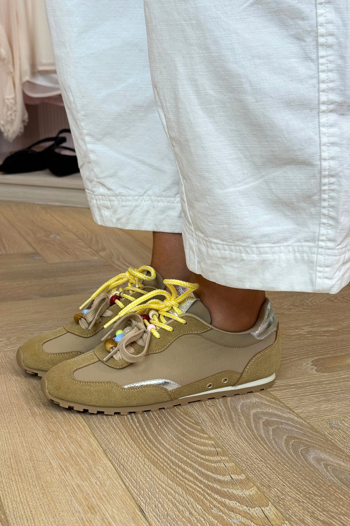 Faith Double Laced Trainers In Beige Mix