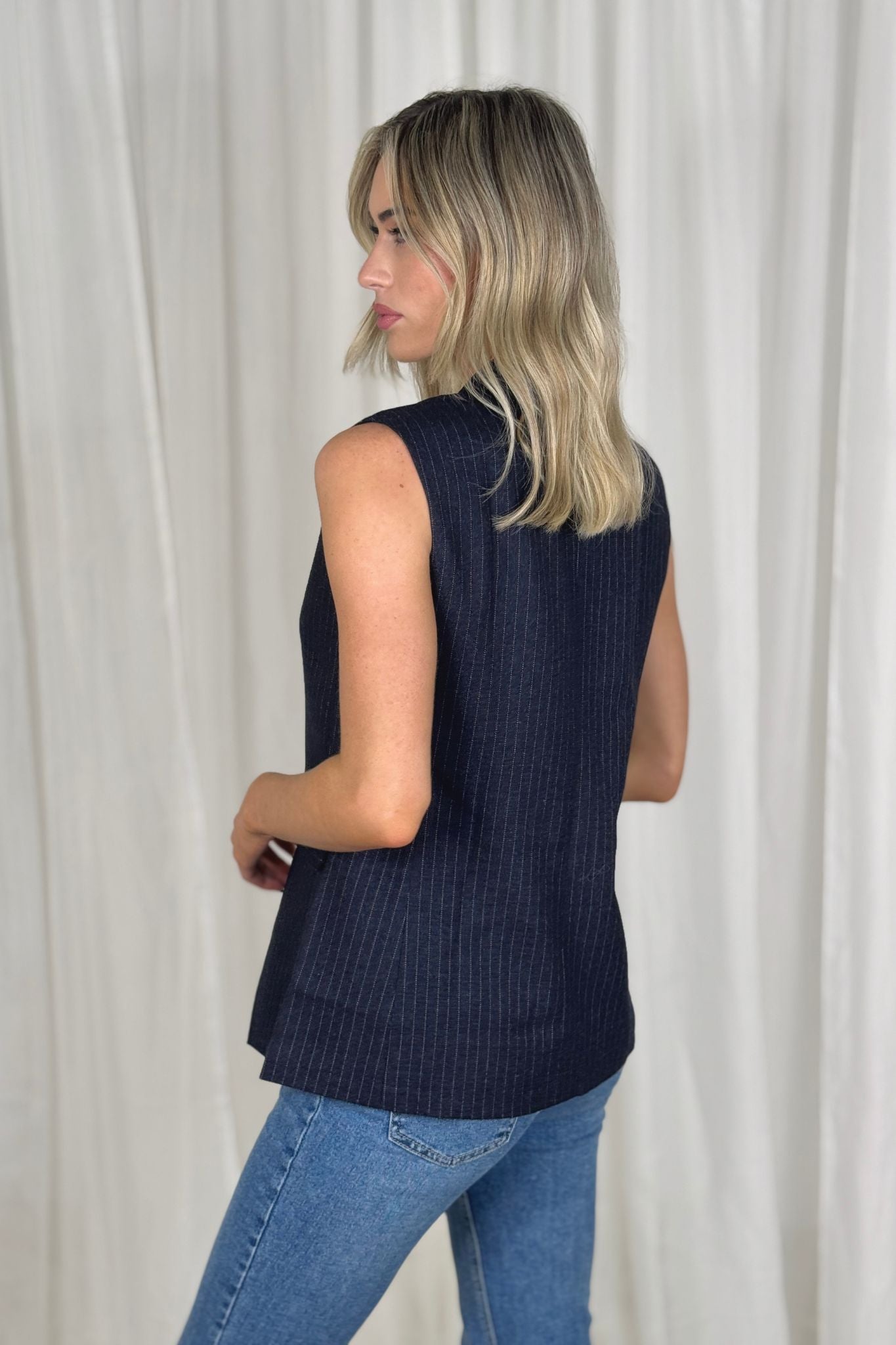 Iris Pinstripe Waistcoat In Navy