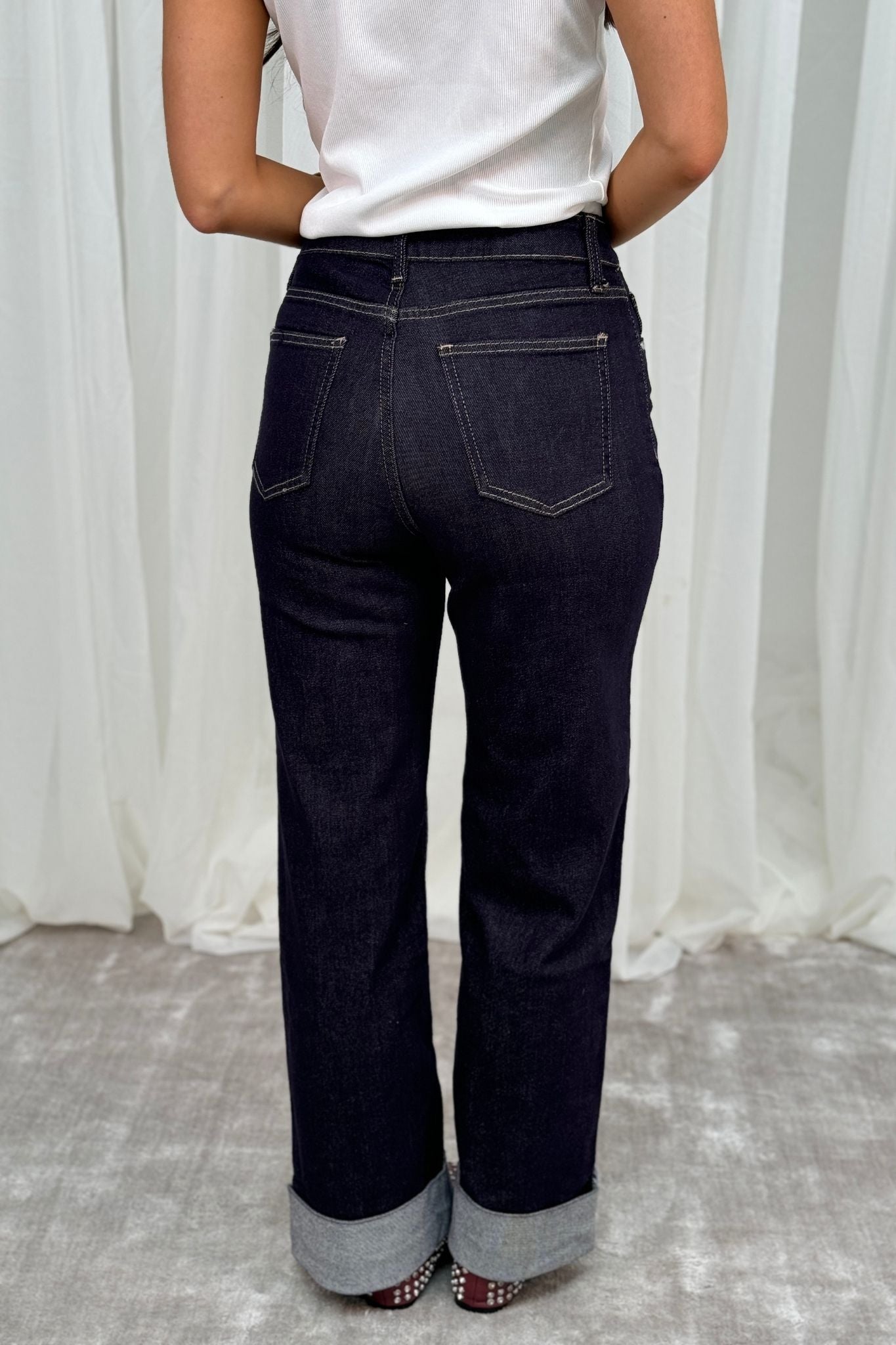 Love Laura Turn Up Jeans In Dark Wash