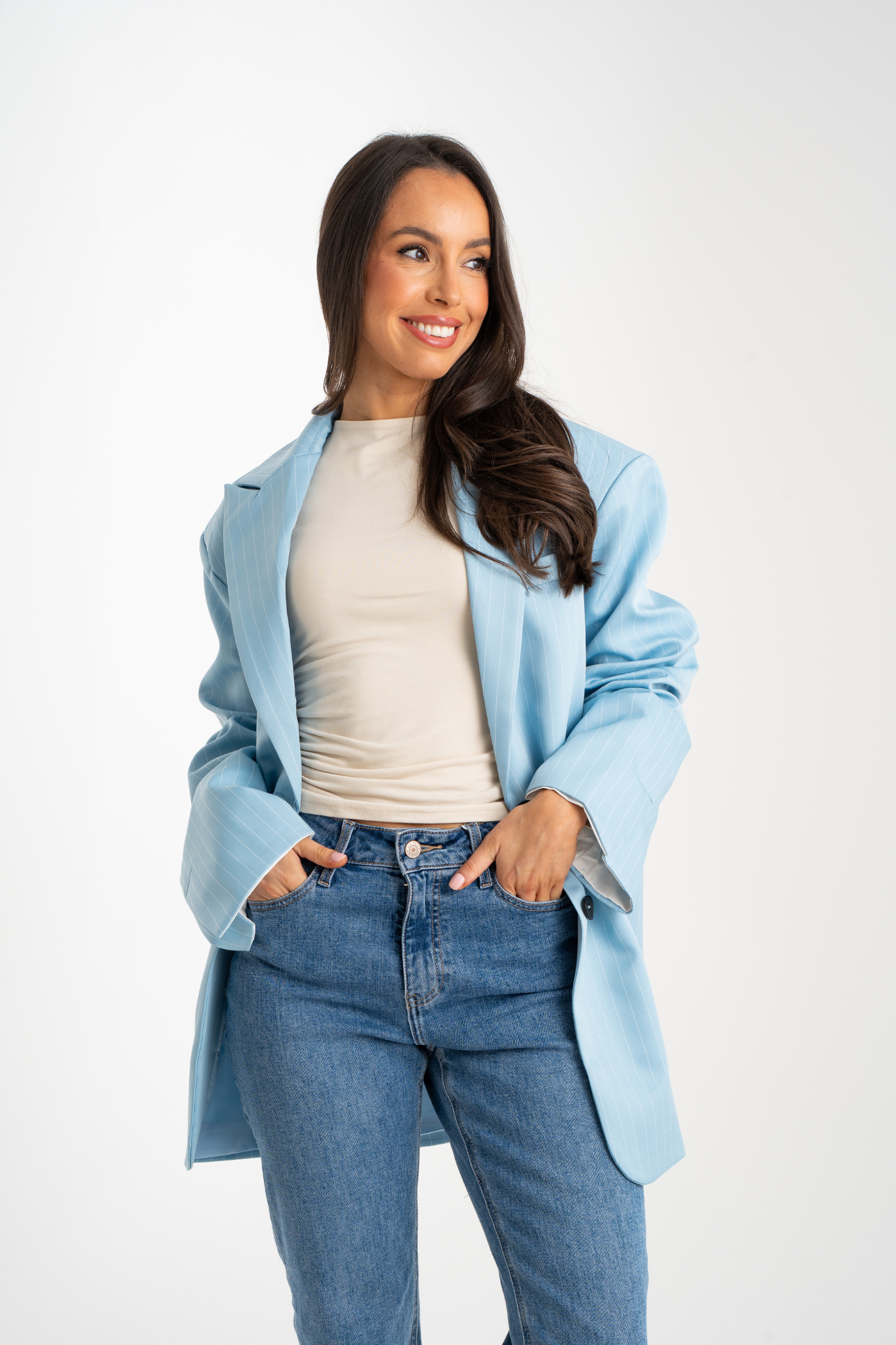 Elsa Oversize Pinstripe Blazer In Blue