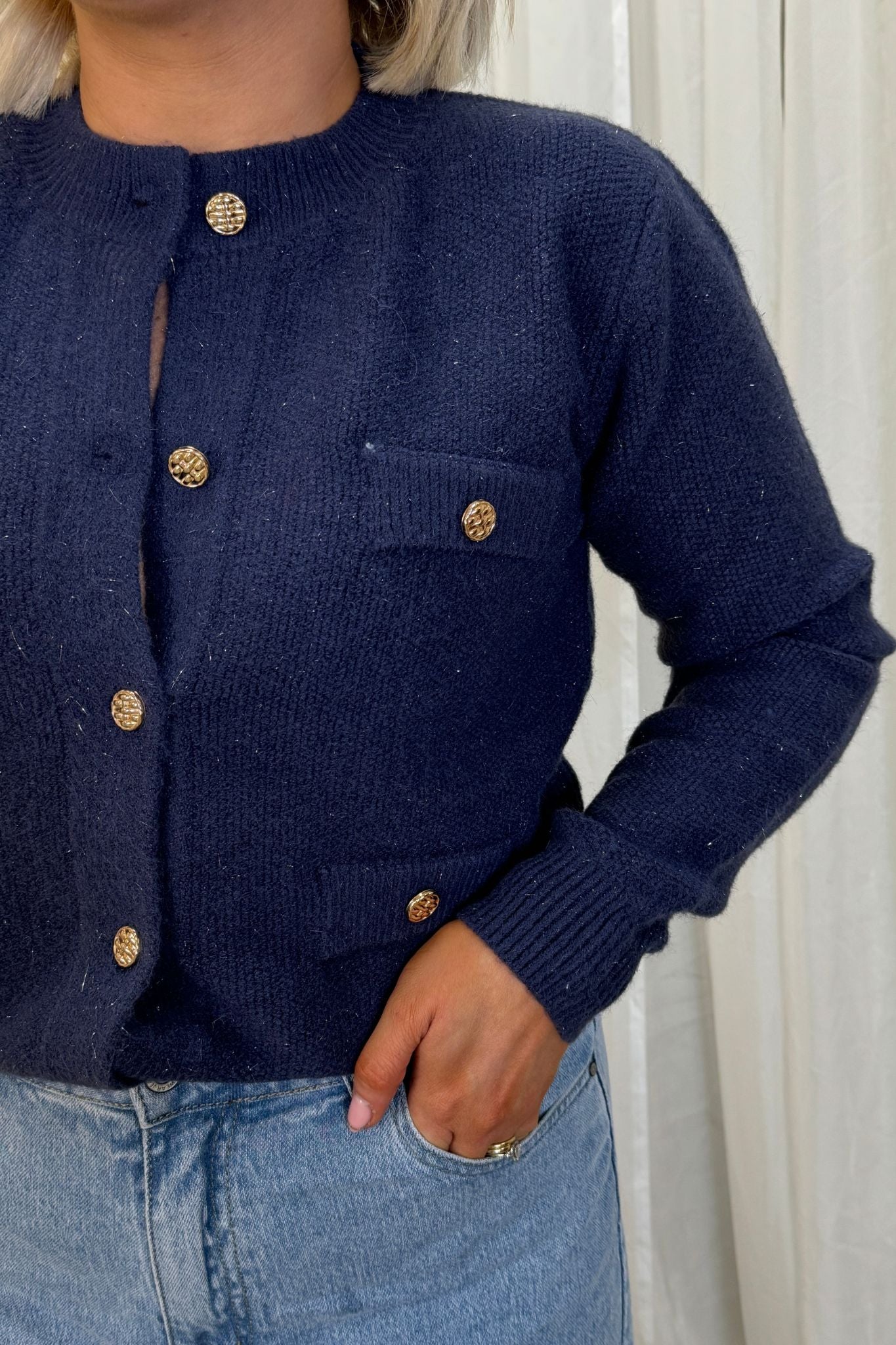 Elsa Pocket Front Cardigan In Navy