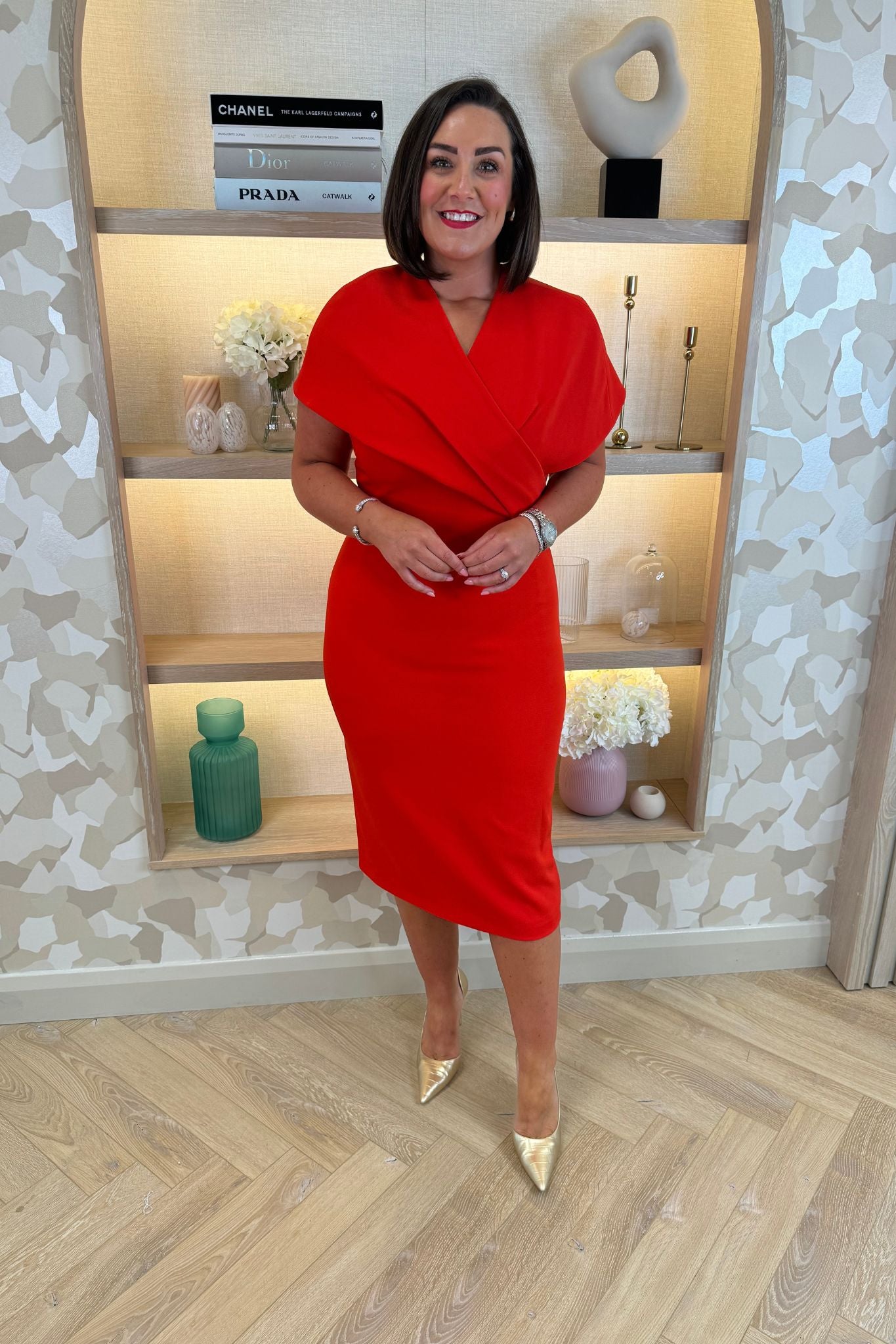 Marissa Crossover Midi Dress In Red