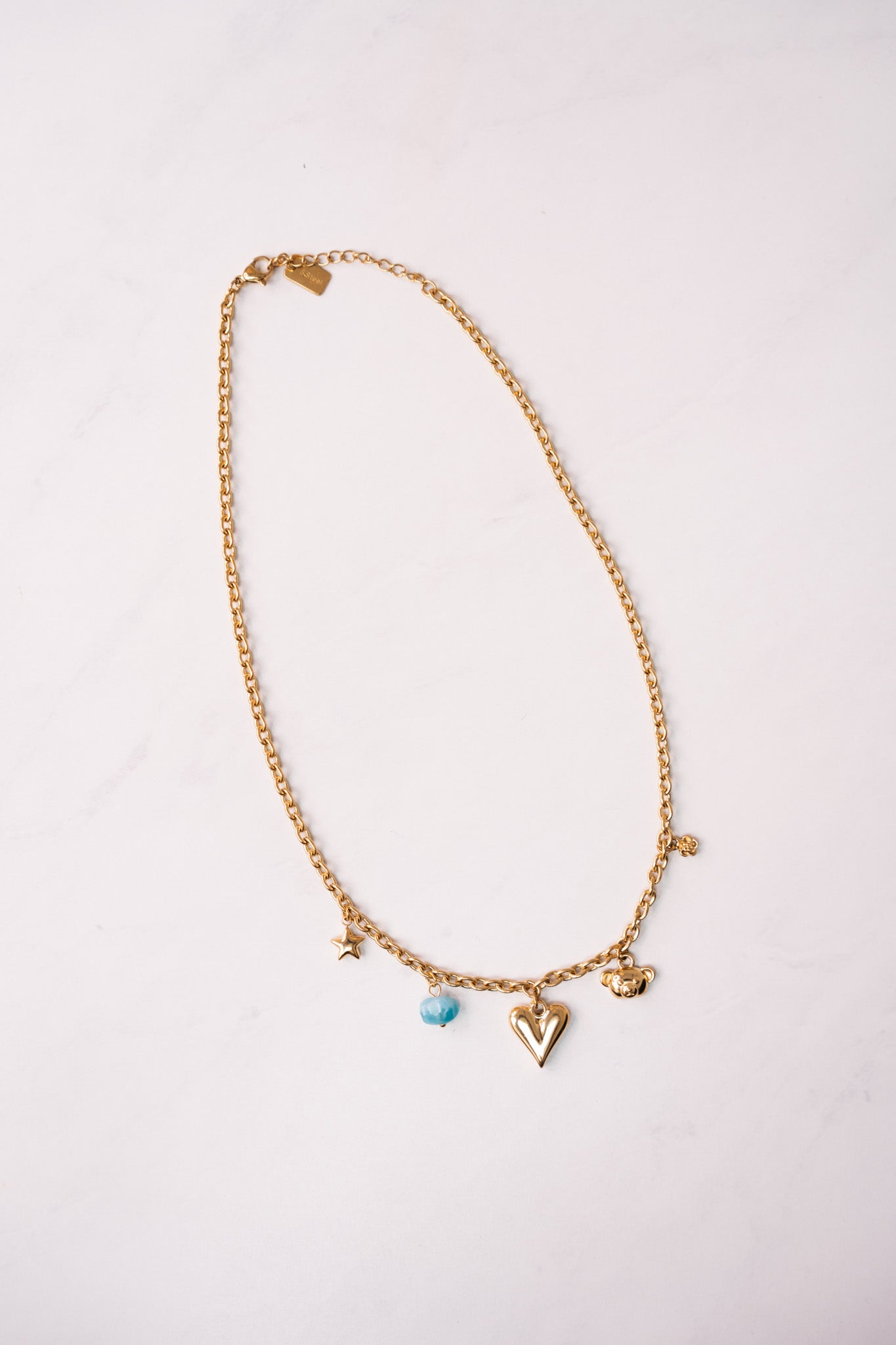Olive Blue Stone Charm Necklace In Gold
