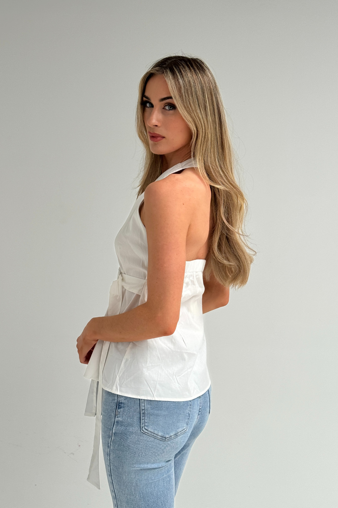 Holly Drape Front Halter Top In White