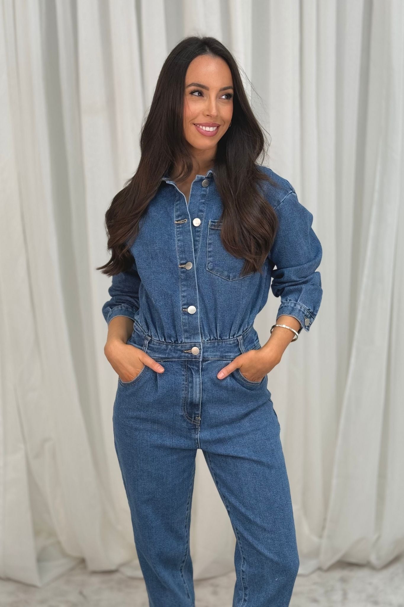 Lynne Denim Jumpsuit In Mid Wash