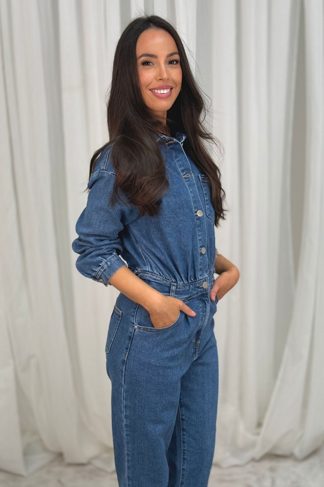 Lynne Denim Jumpsuit In Mid Wash