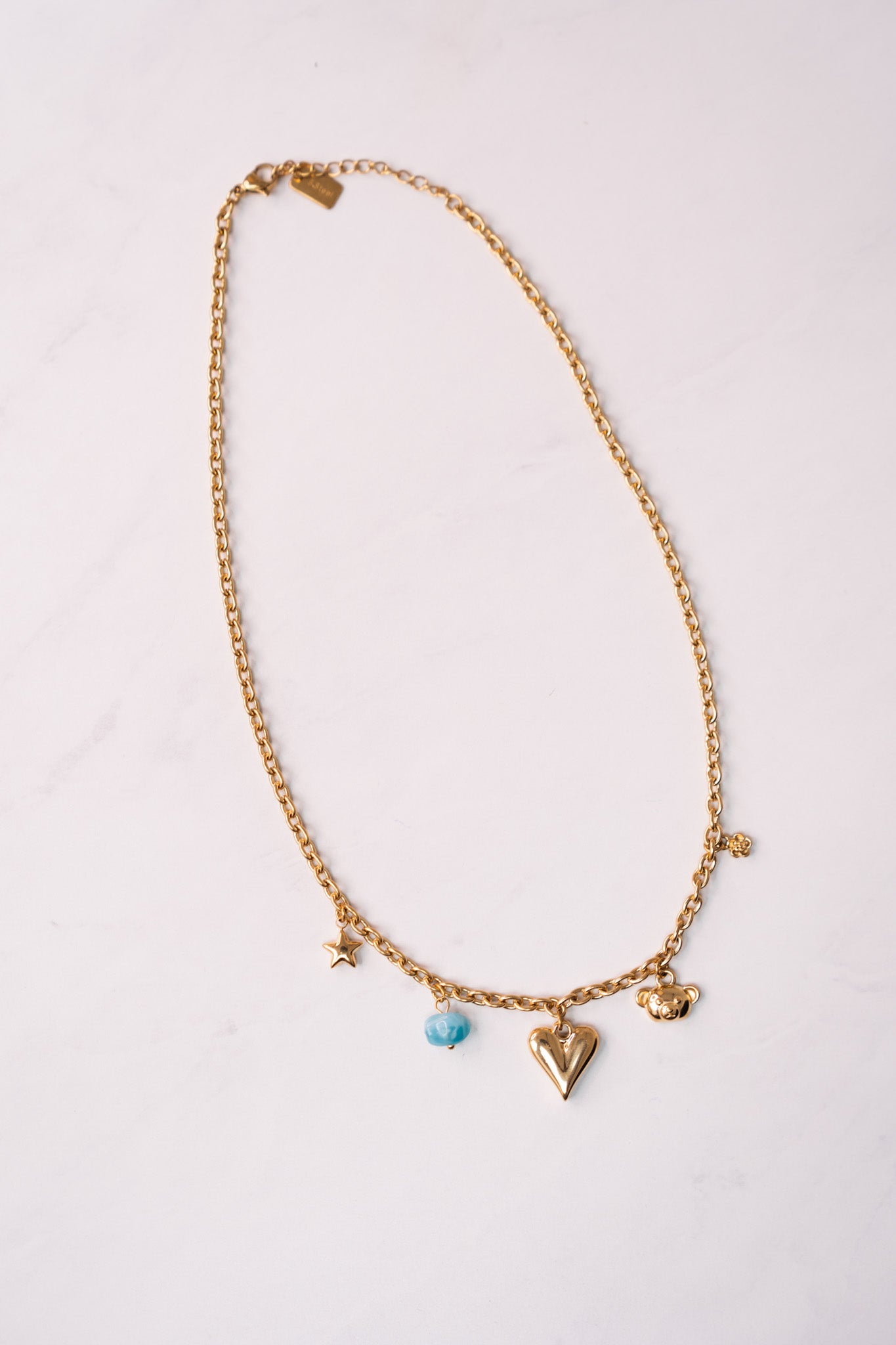 Olive Blue Stone Charm Necklace In Gold