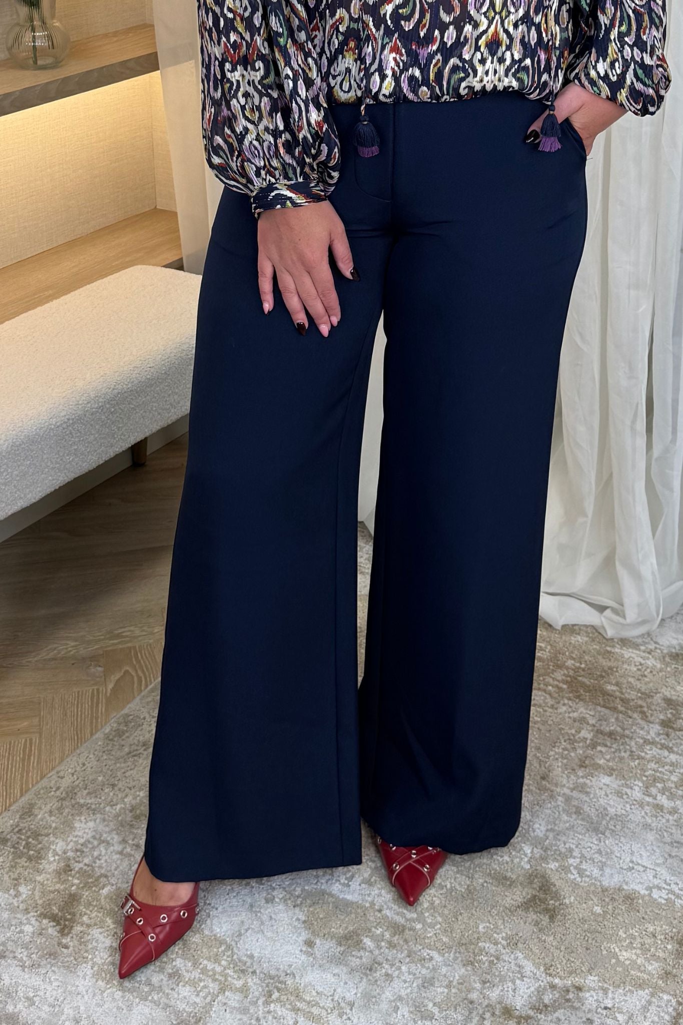 Sophia Wide Leg Trousers In Navy