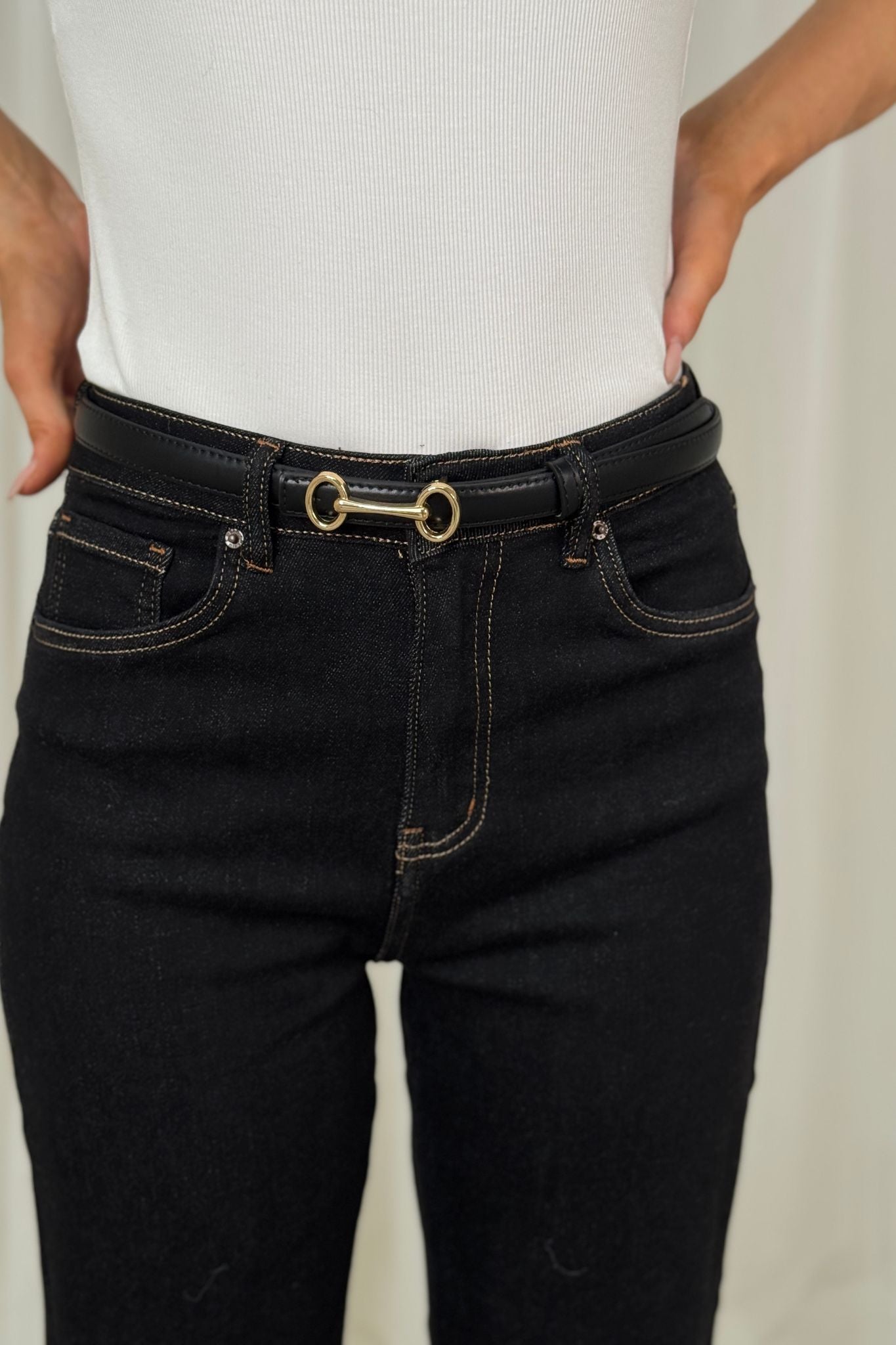 Polly Gold Buckle Belt In Black