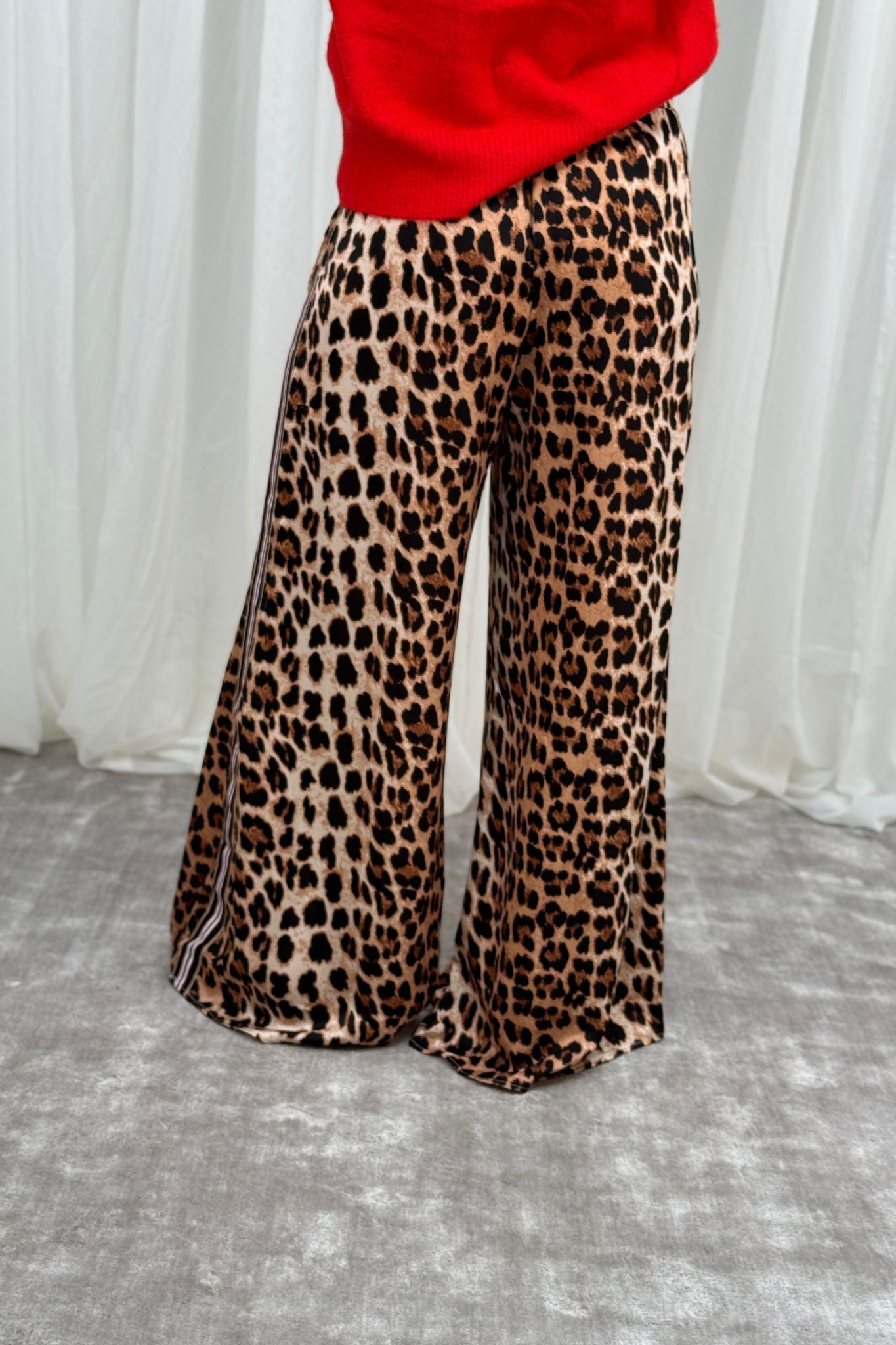 Millie Red Trim Trousers In Leopard