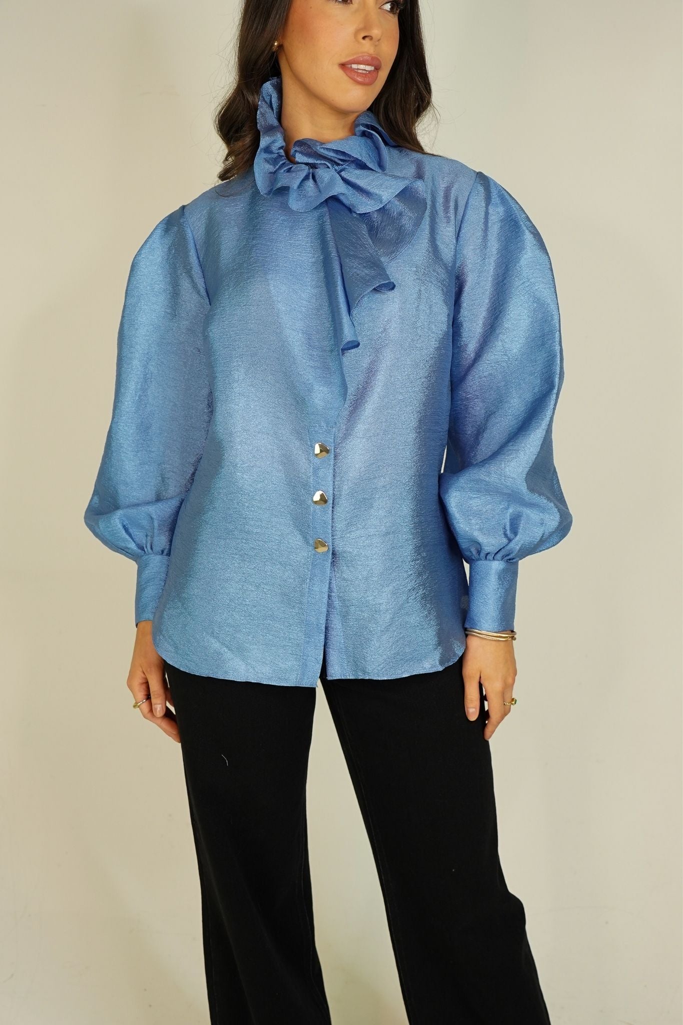 Kayla Ruffle Detail Blouse In Blue