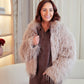 Love Laura Textured Faux Fur Coat In Taupe