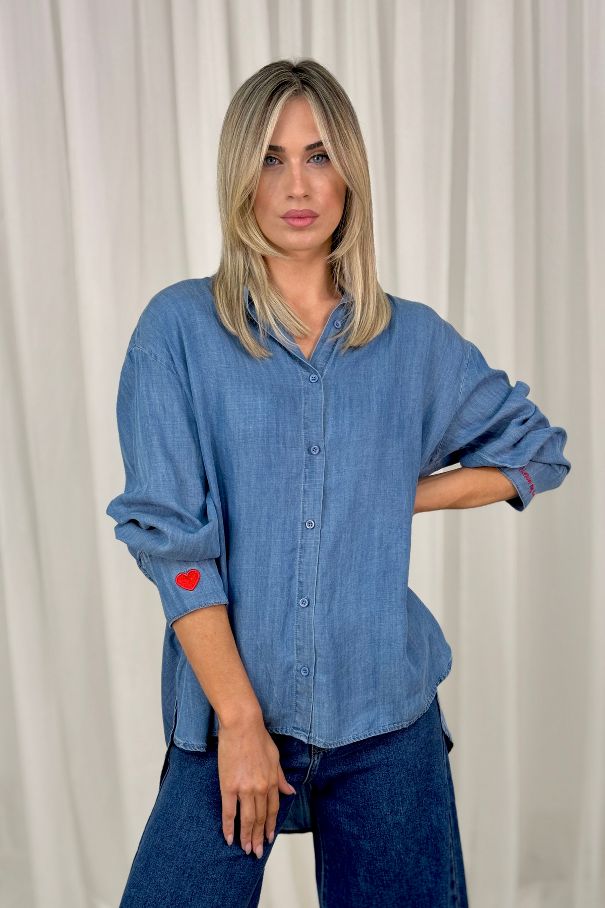 Millie Cuff Detail Shirt In Denim Blue