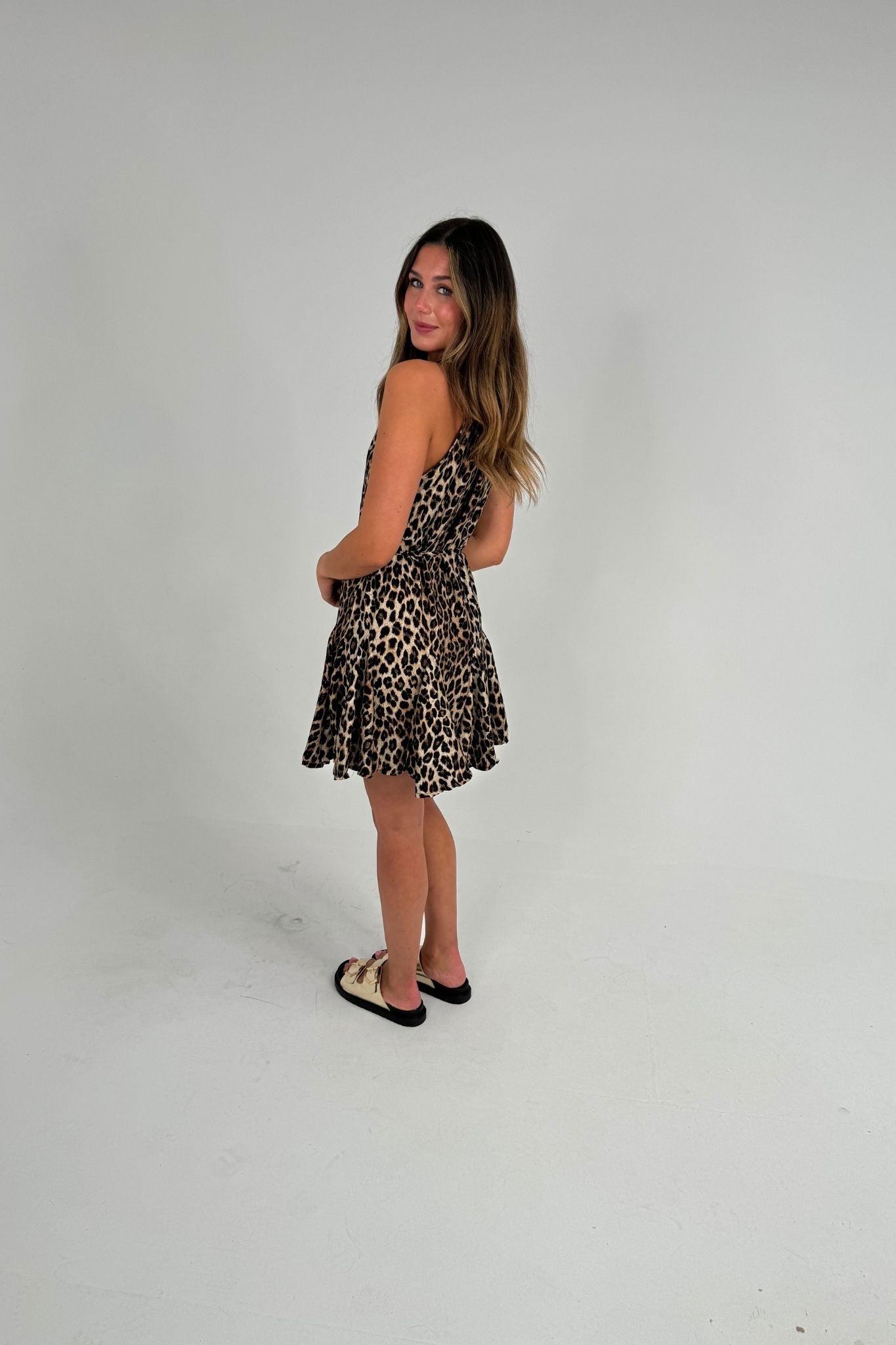 Holly Halter Neck Shirt Dress In Leopard Print