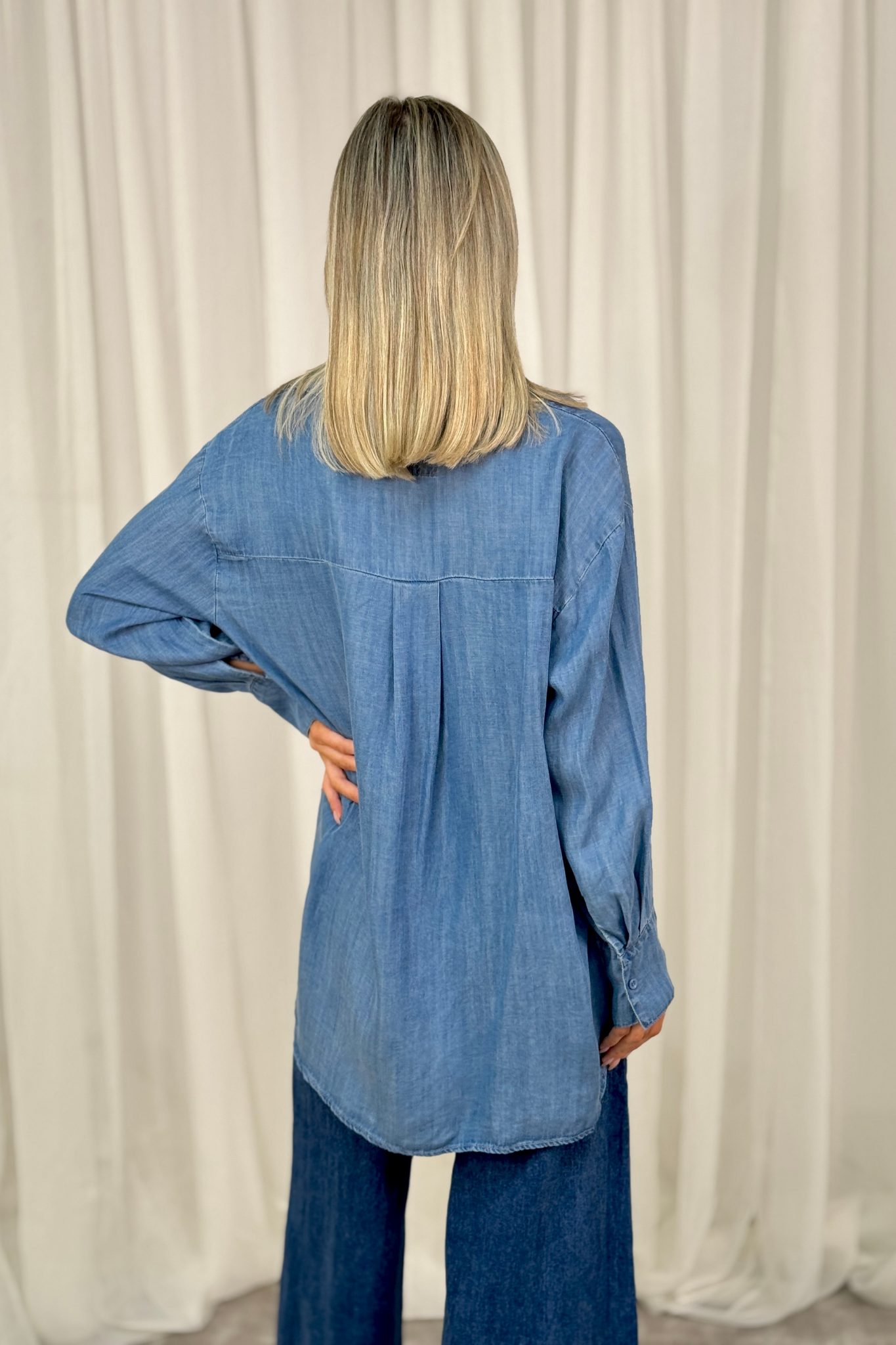 Millie Cuff Detail Shirt In Denim Blue