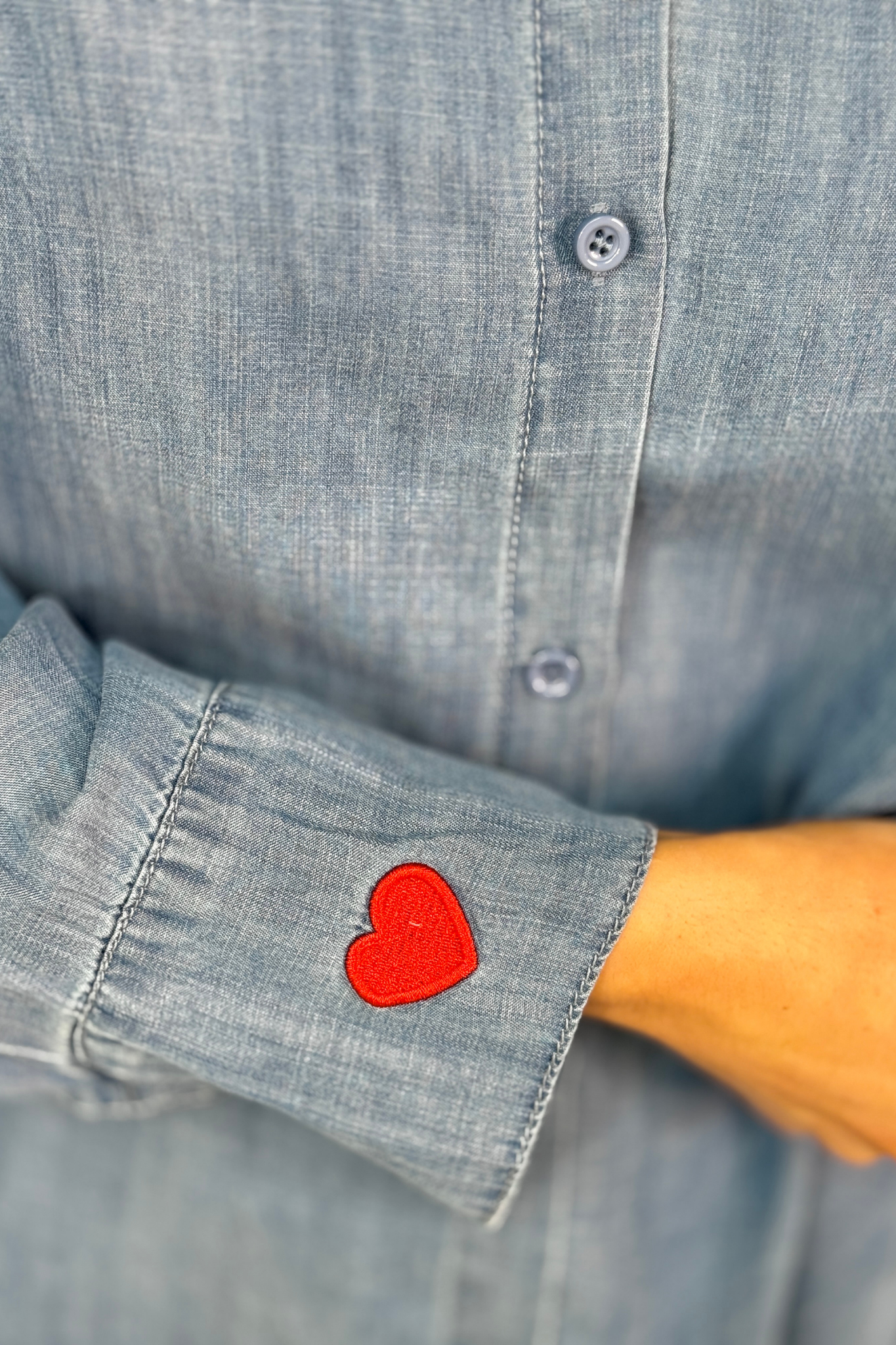 Millie Cuff Detail Shirt In Denim Blue