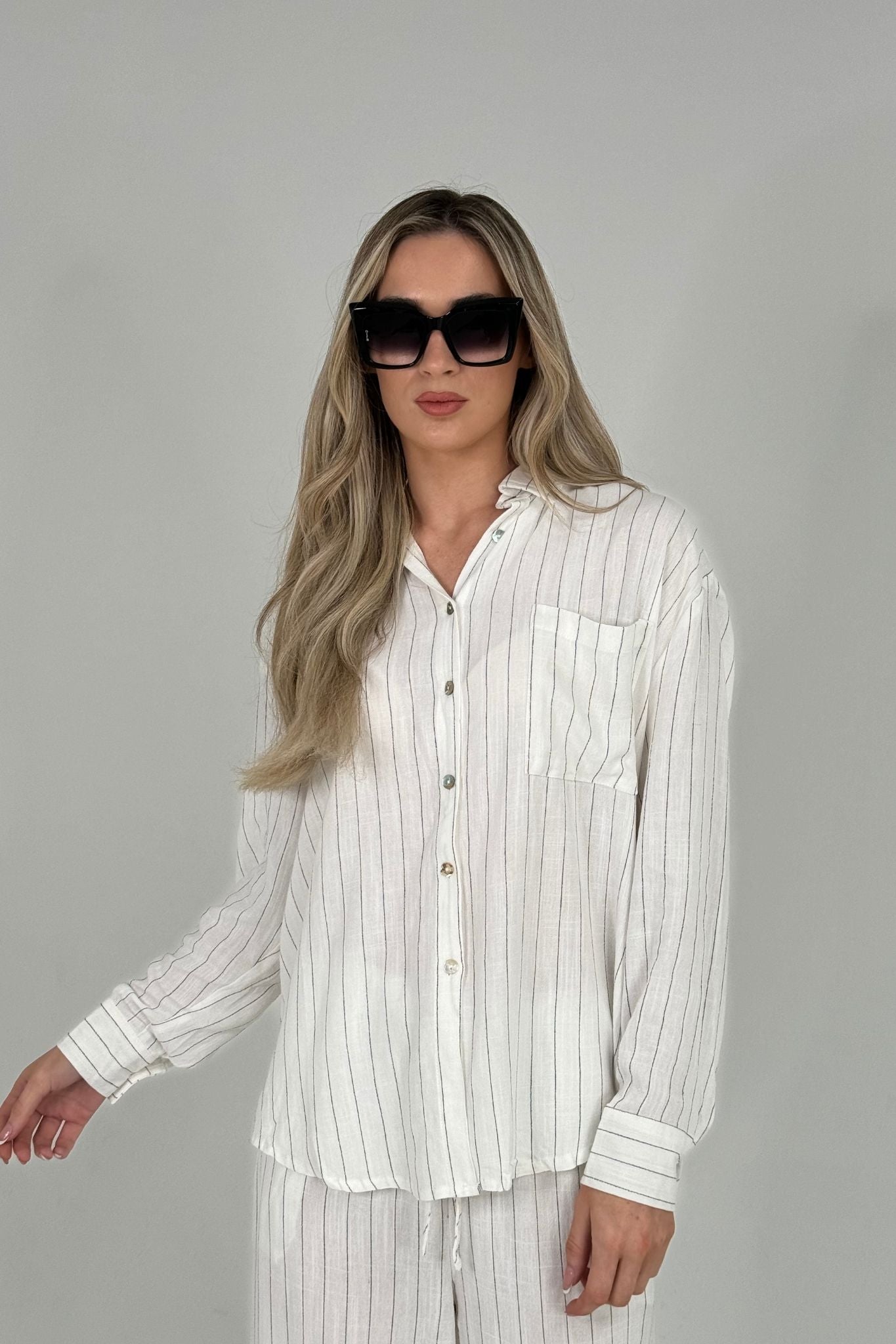 Elsa Linen Mix Stripe Shirt In White