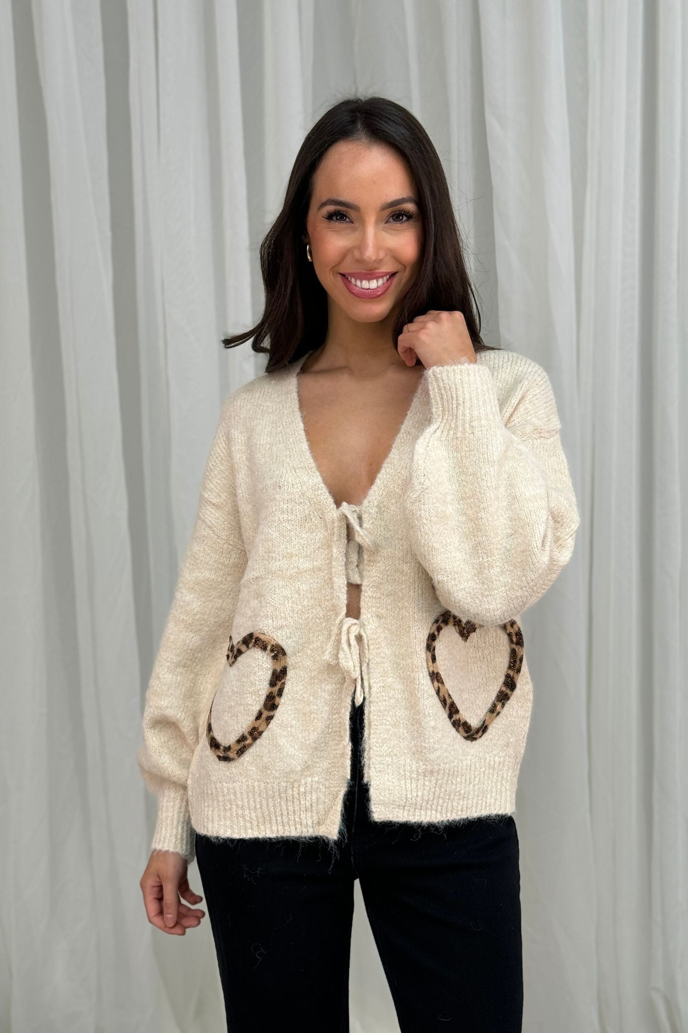 Holly Leopard Bow Cardigan In Cream