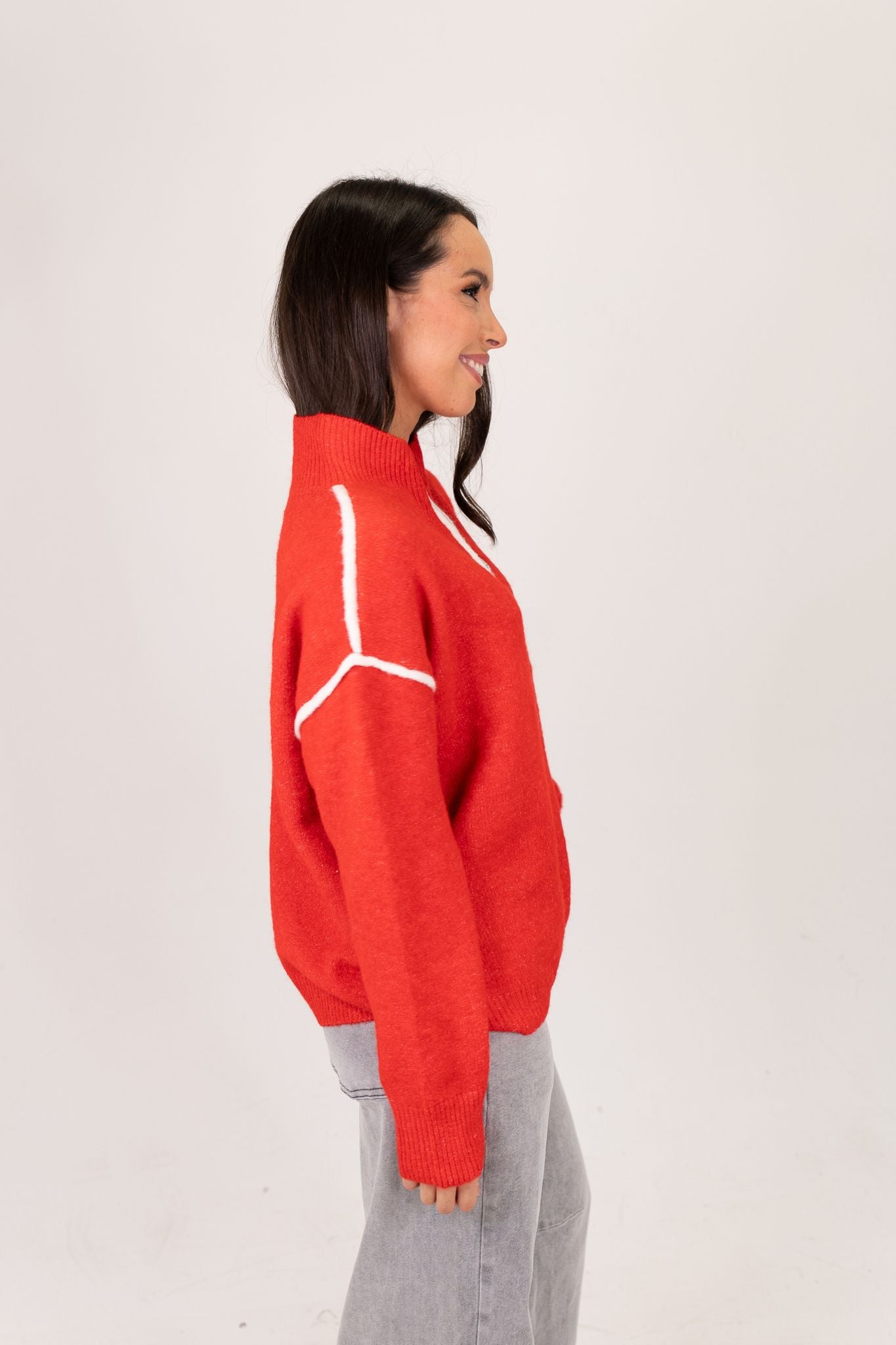 Kendra Piped Half Zip Jumper In Red