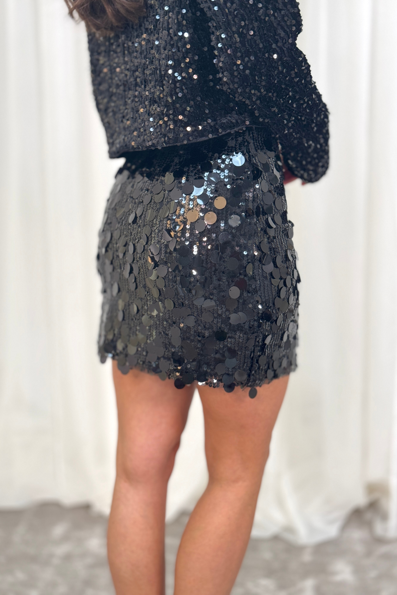 Millie Sequin Mini Skirt In Black