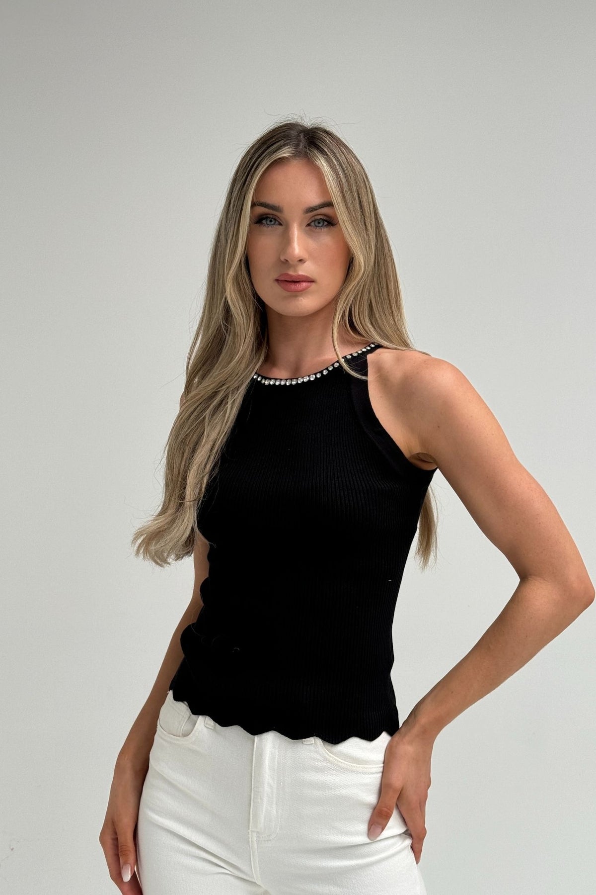 Millie Embellished Trim Vest In Black