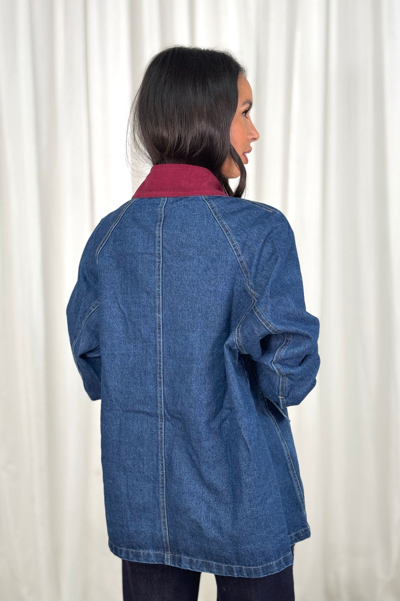 Leona Contrast Collar Jacket In Denim