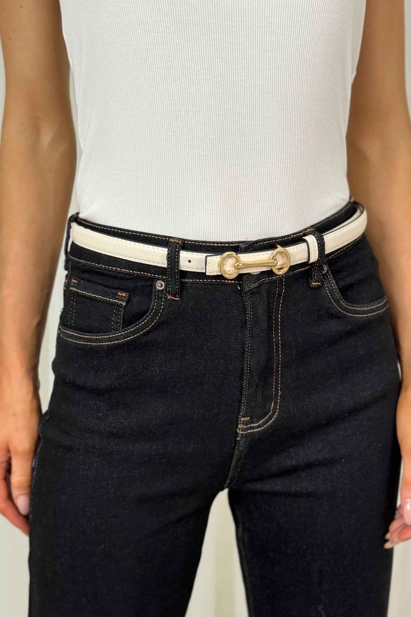 Polly Gold Buckle Belt In Beige