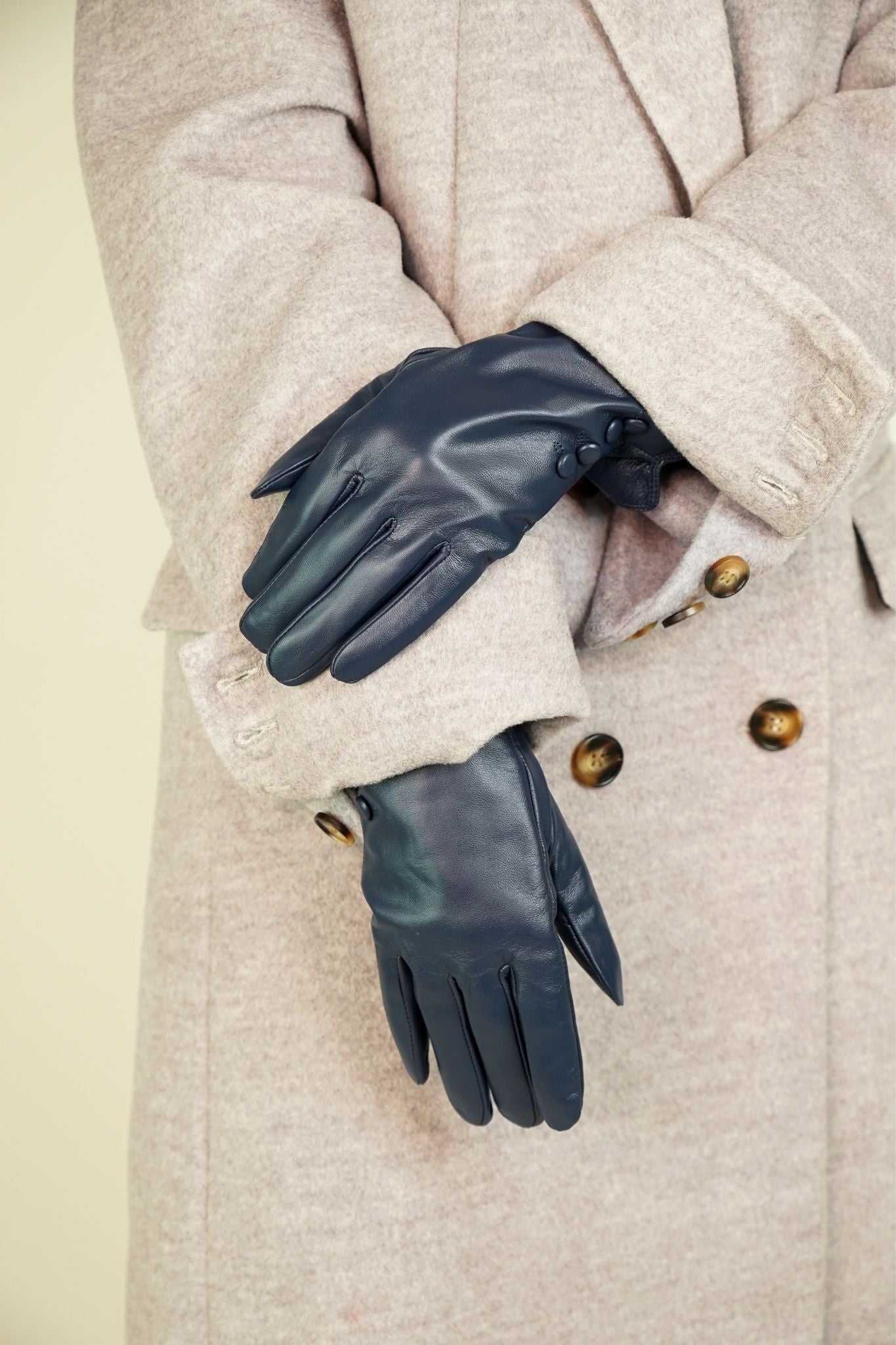 Polly Leather Gloves In Navy