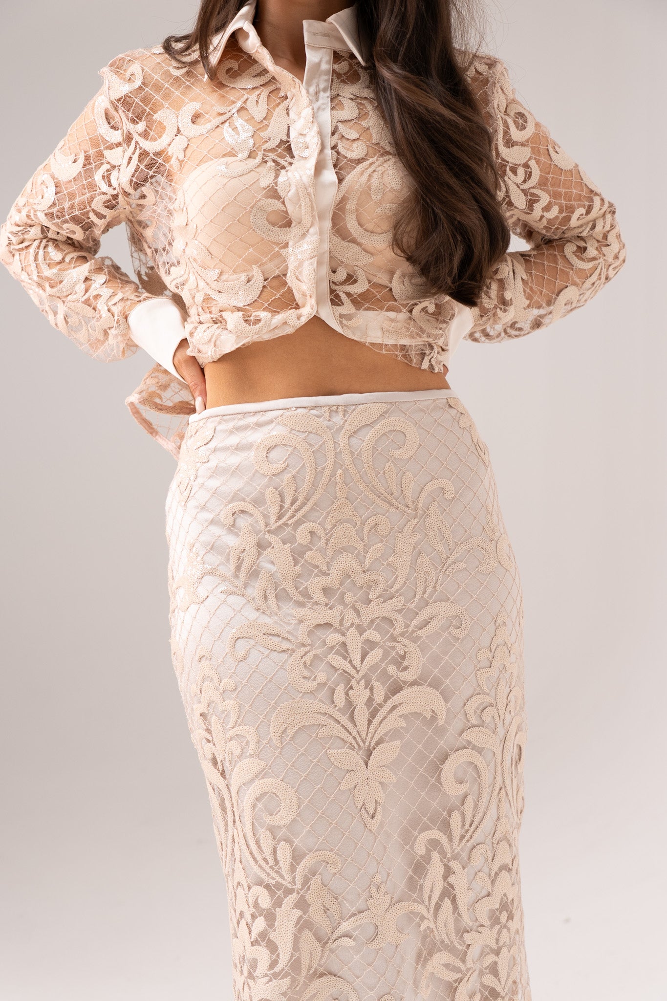 Alana Embroidered Mesh Skirt In Neutral