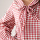 Ally Bow Collar Check Shirt In Red