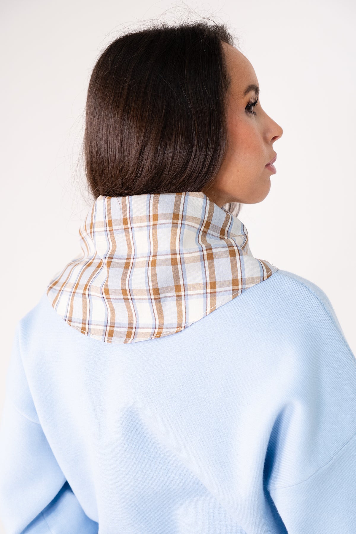 Ally Check Neck Scarf In Beige Mix