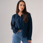 Ally Frill Collar Blouse In Denim Blue
