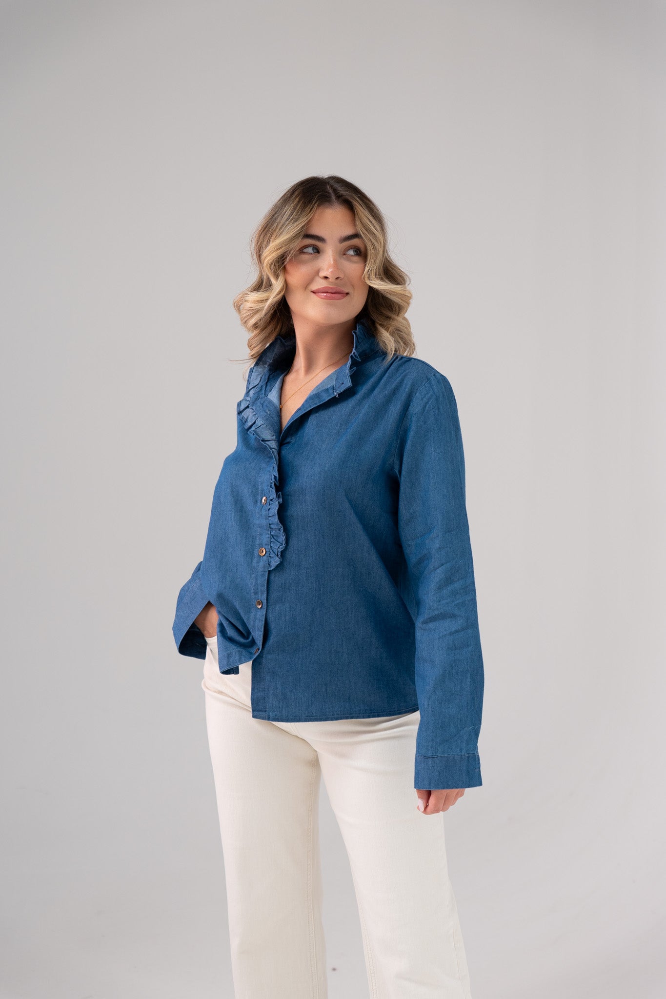 Ally Frill Collar Shirt In Denim