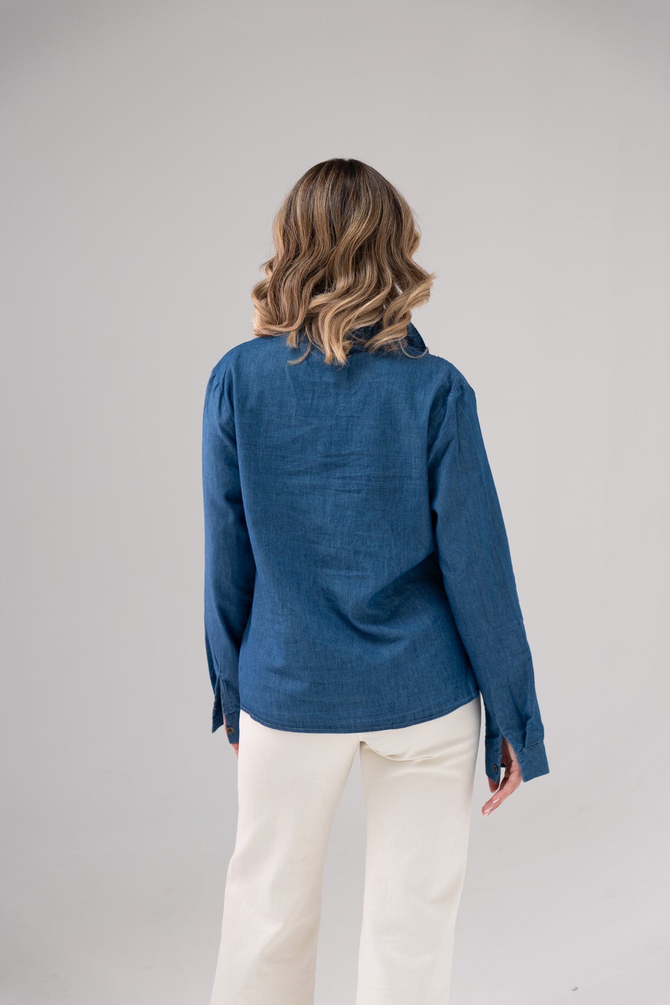 Ally Frill Collar Shirt In Denim