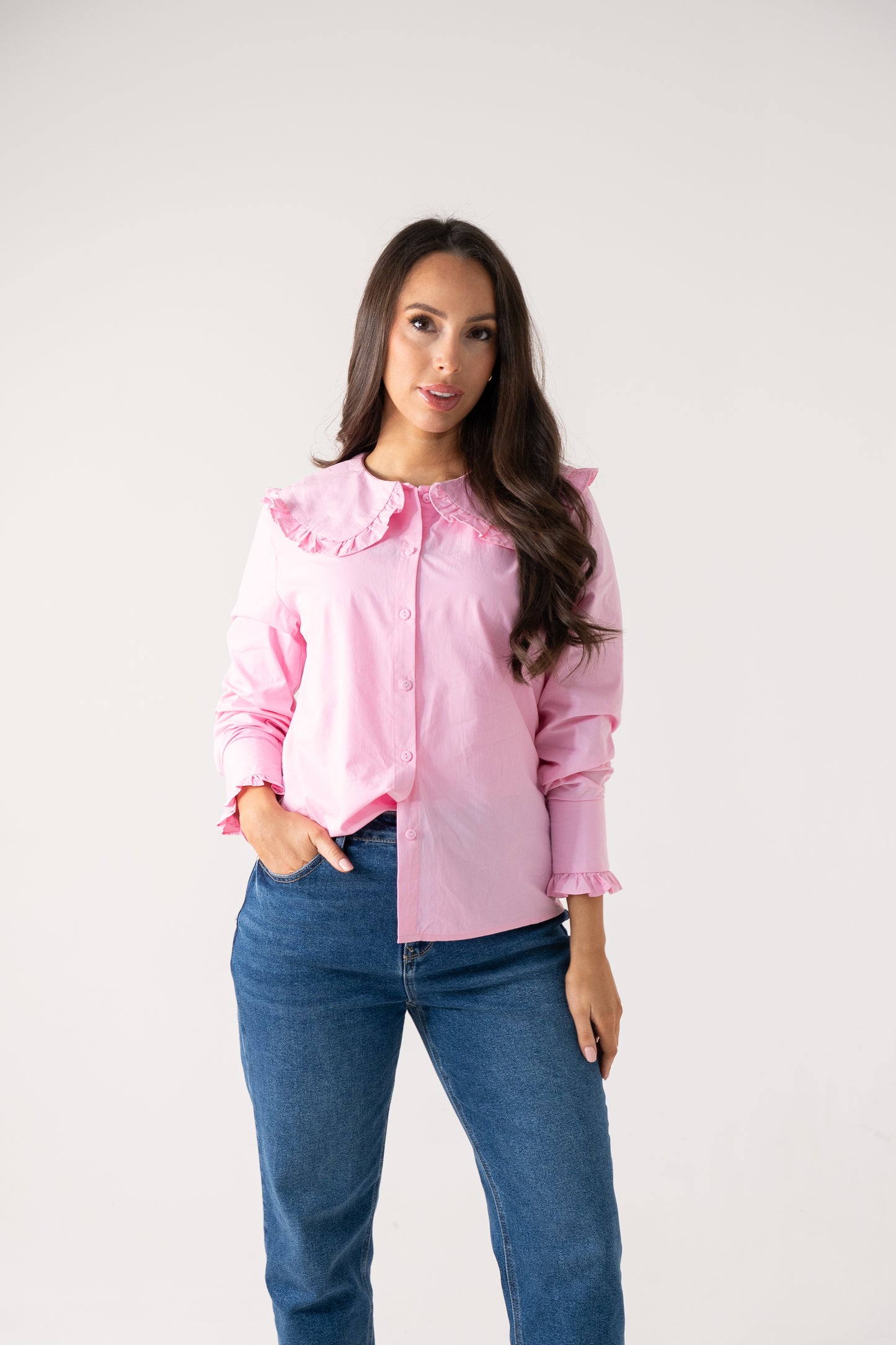 Ally Frill Collar Shirt In Pink