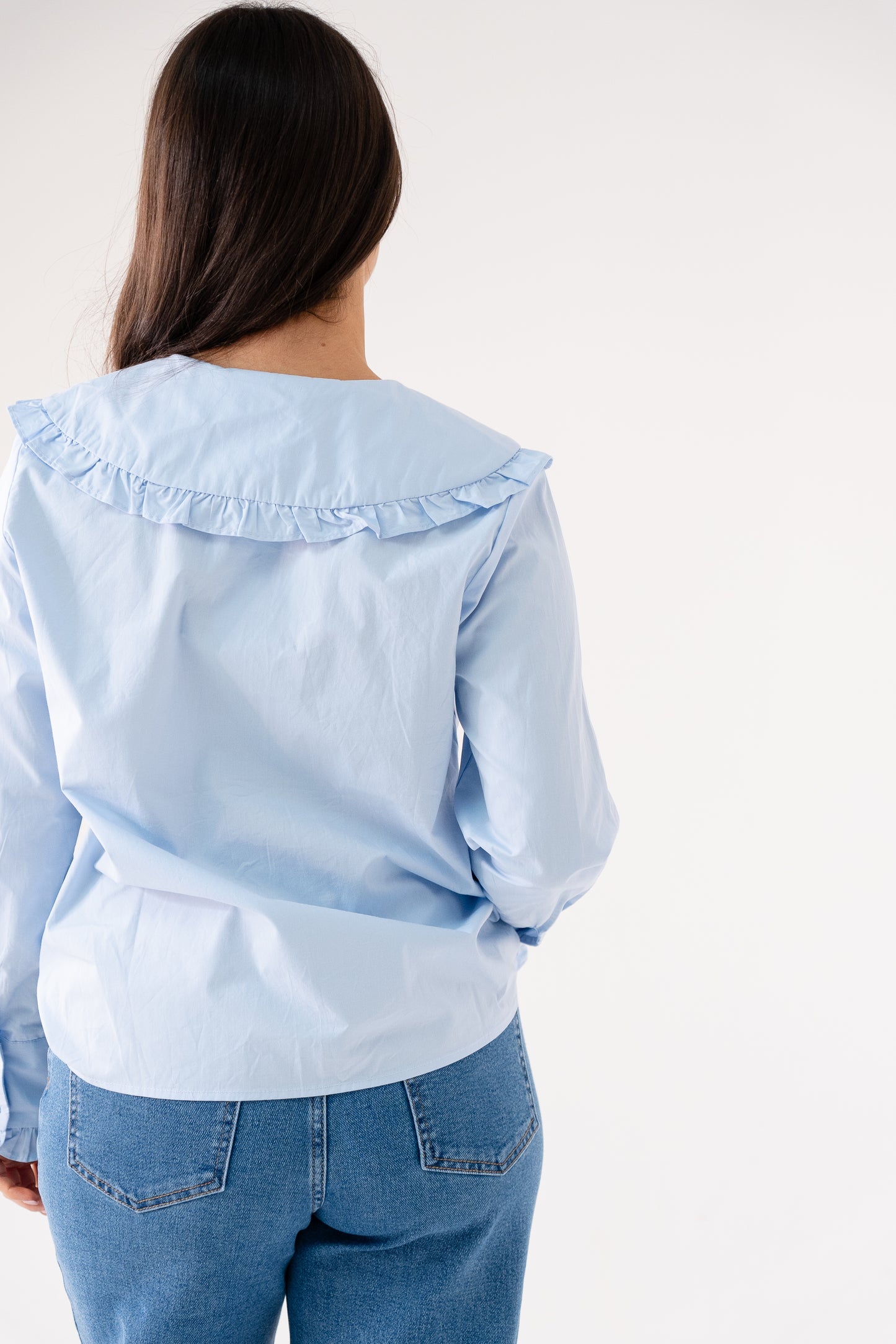 Ally Frill Collar Shirt In Sky Blue