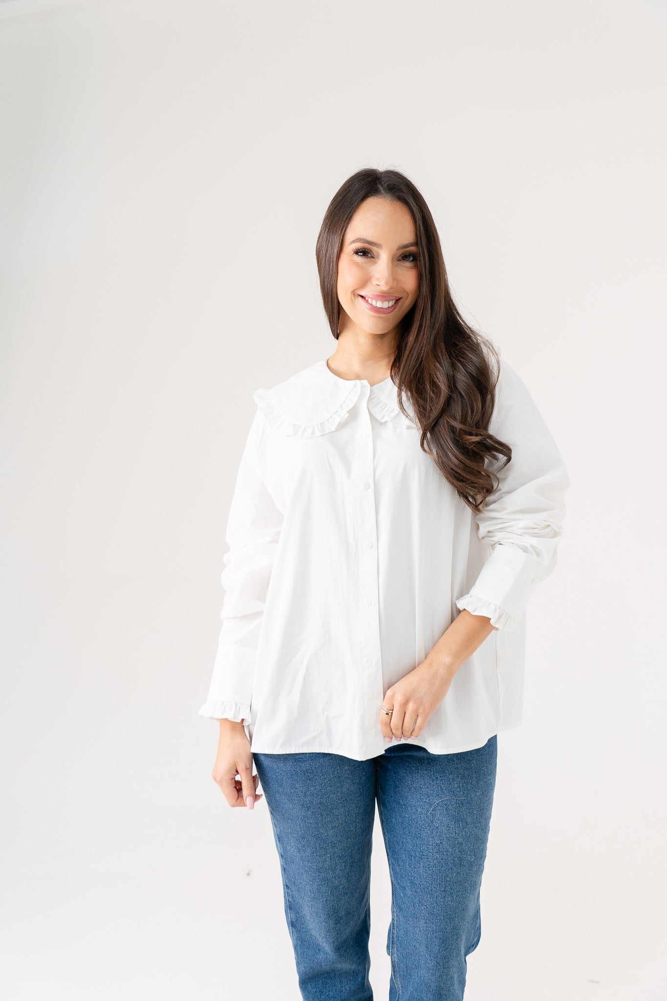 Ally Frill Collar Shirt In Cream