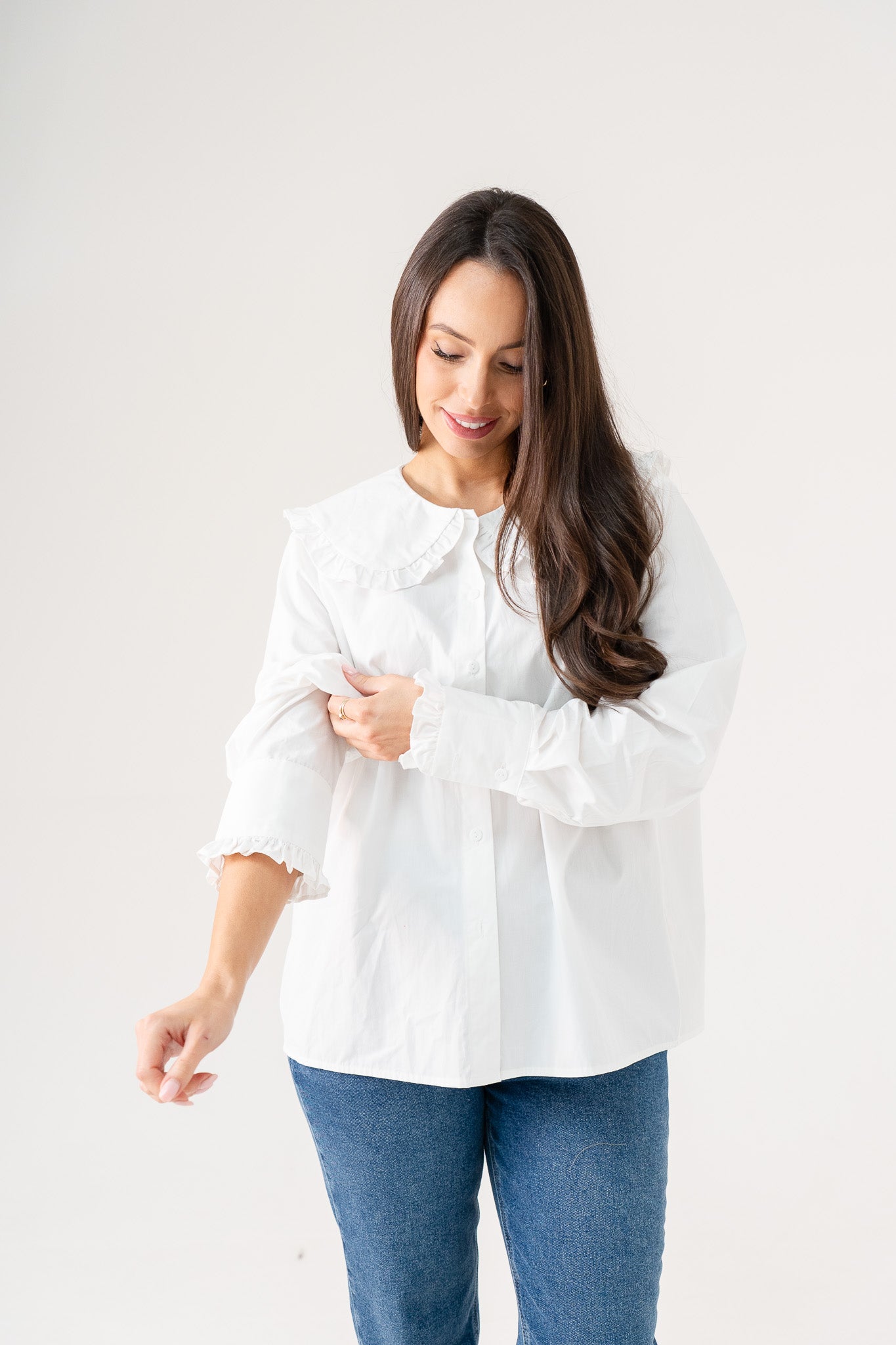 Ally Frill Collar Shirt In Cream