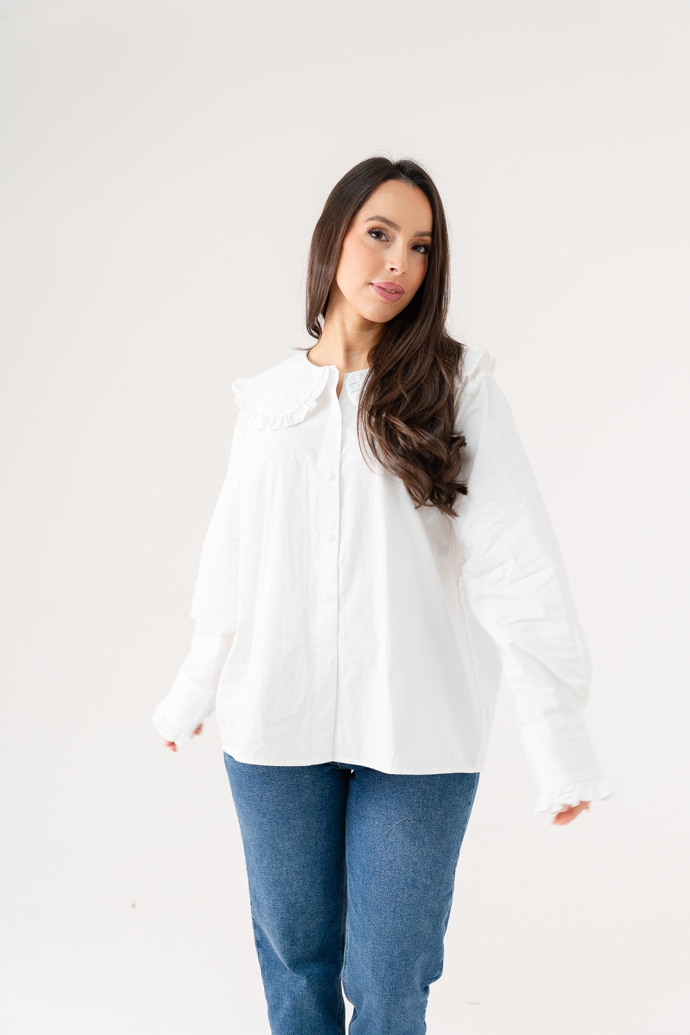 Ally Frill Collar Shirt In Cream