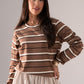 Ally Long Sleeve Stripe Top In Brown