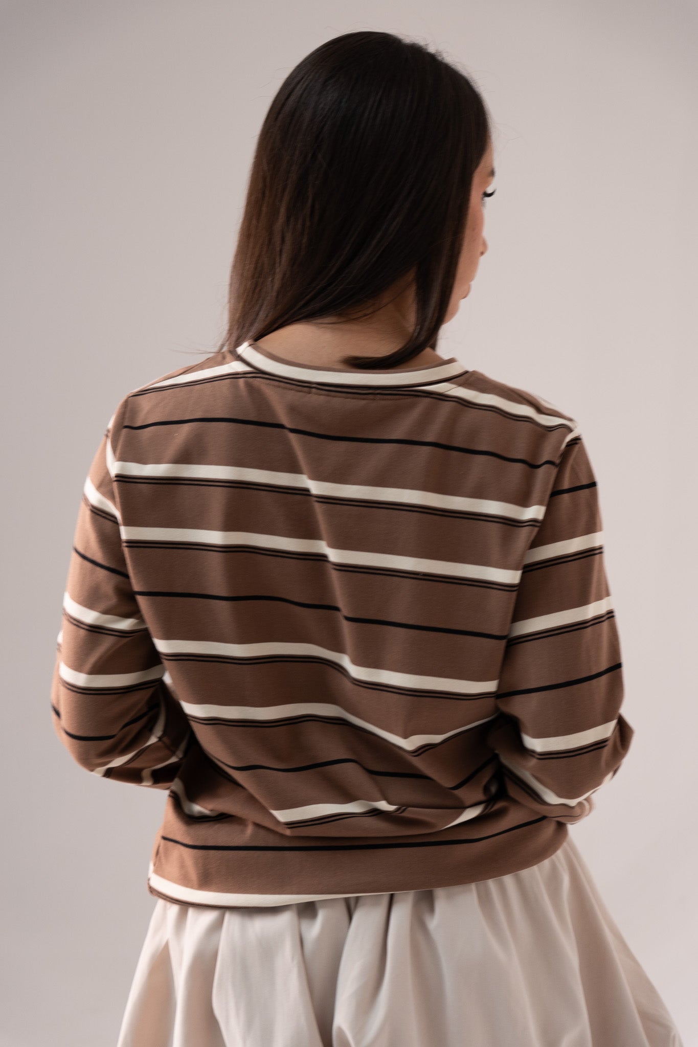 Ally Long Sleeve Stripe Top In Brown