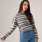 Ally Long Sleeve Stripe Top In Grey