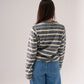 Ally Long Sleeve Stripe Top In Grey