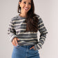Ally Long Sleeve Stripe Top In Grey