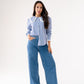 Ally Pinstripe Frill Collar Shirt In Blue
