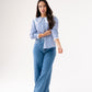Ally Pinstripe Frill Collar Shirt In Blue